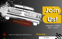 This image shows a flyer for an upcoming classic car show.