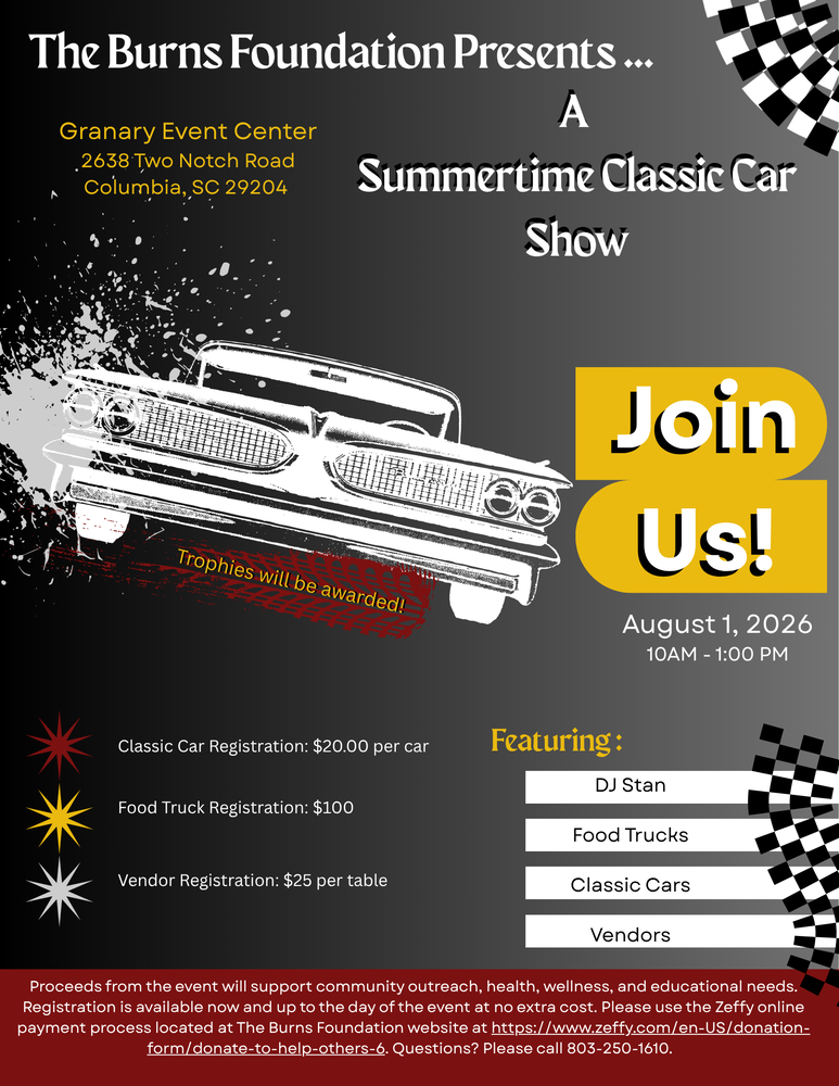 This image shows a flyer for an upcoming classic car show.